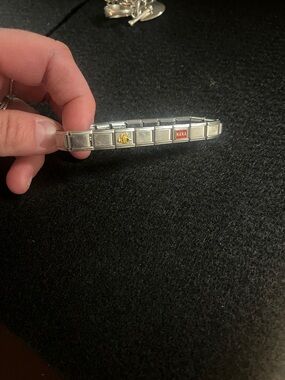 Silver Italian Charm Bracelet with Red 'NANA' Tile and Gold Bee Accent